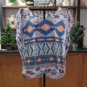 Blue & Orange Aztec Design top